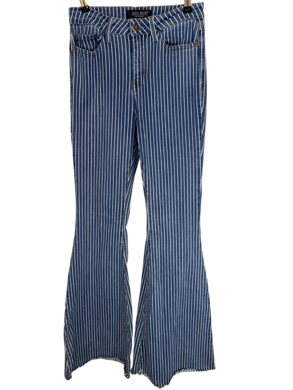 Judy Blue Striped Super Flare Jeans Size 5/27 High Rise Boho Retro Stretch Denim - Picture 2 of 9